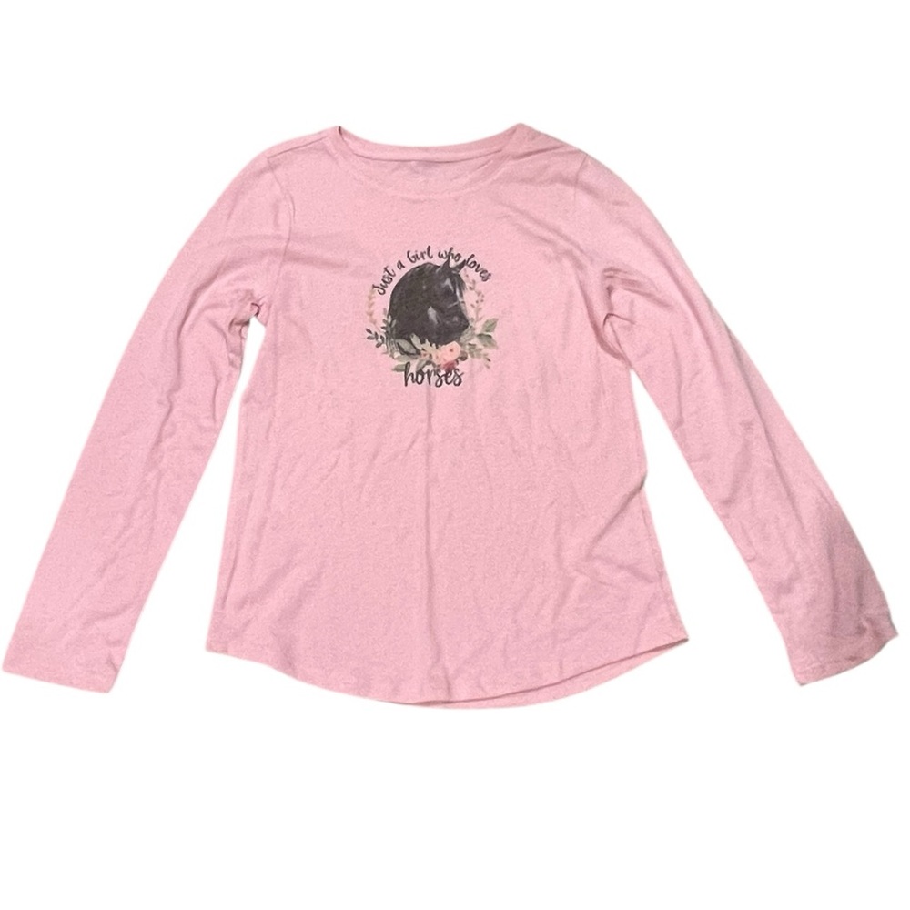 Wonder Nation Girls Long Sleeve Graphic Tee – “Just a Girl Who Loves Horses”